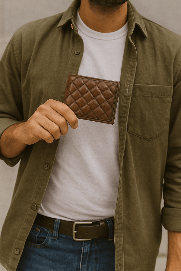 Quilted Brown Bifold Leather Wallet - Aaron Leather Goods