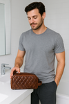 Quilted Leather Toiletry Bag – Premium Travel Dopp Kit