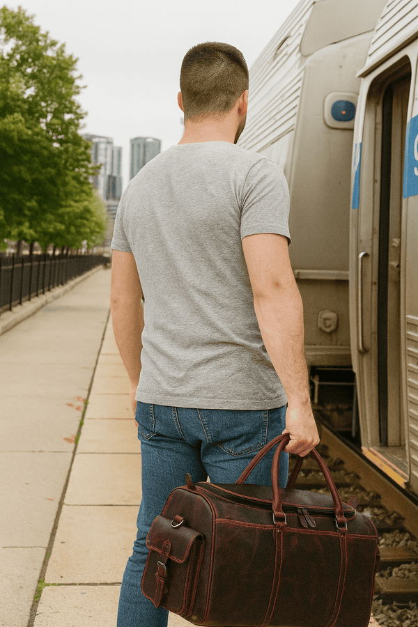 Vintage Leather Duffel Bag for Men & Women – Full Grain Weekender Overnight Travel Bag with Shoulder Strap - Aaron Leather Goods