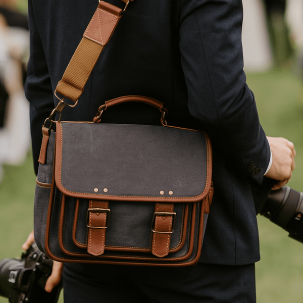Lourdes Canvas Camera Bag - Gray - Aaron Leather Goods