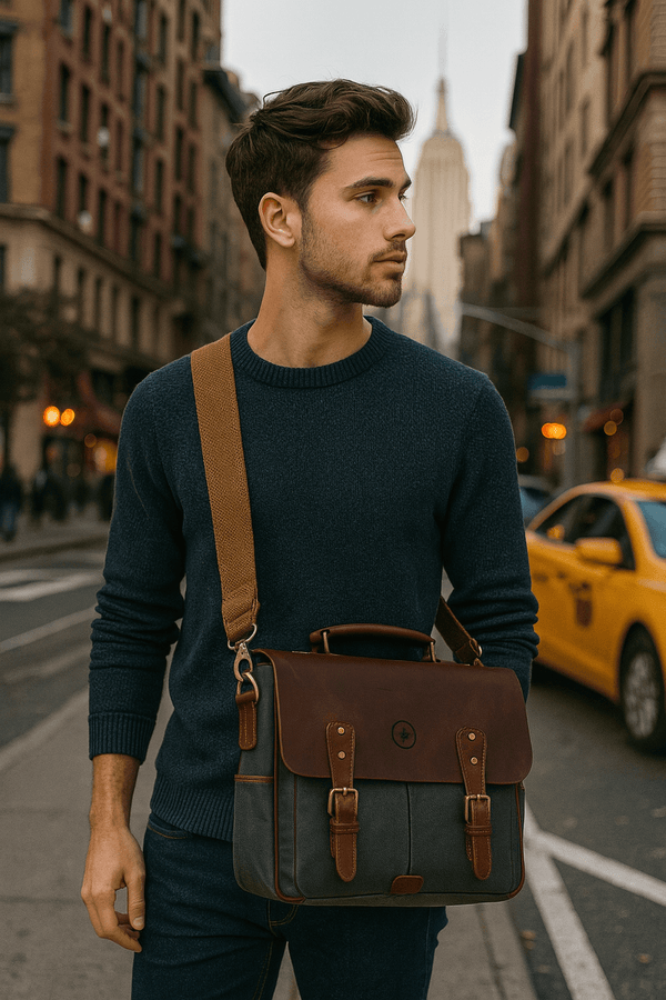 Prato Canvas Messenger Bag - Charcoal Grey - Aaron Leather Goods
