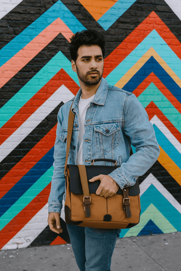 Prato Canvas Messenger Bag - Beige - Aaron Leather Goods