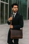 Savona Leather Messenger Bag - Walnut Brown - Aaron Leather Goods