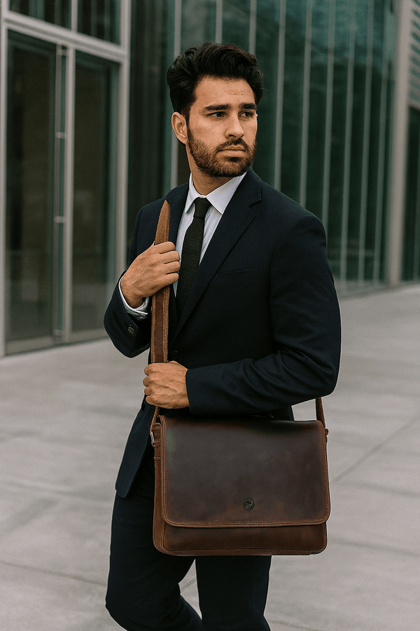 Savona Leather Messenger Bag - Walnut Brown - Aaron Leather Goods