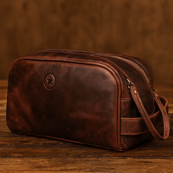 Omaha Leather Toiletry Bag - Walnut Brown - Aaron Leather Goods