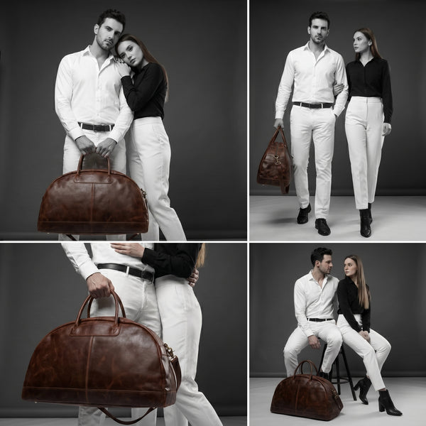 Vintage Leather Weekender Duffel Bag – Large Handmade Travel Bag for Men & Women
