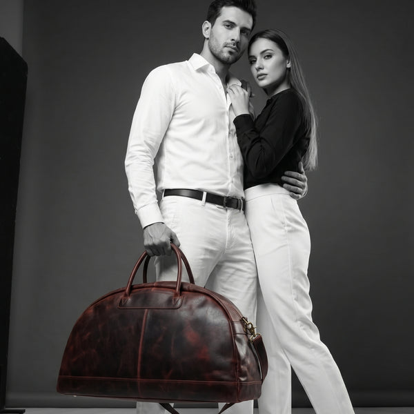 Vintage Leather Weekender Duffel Bag – Large Handmade Travel Bag for Men & Women