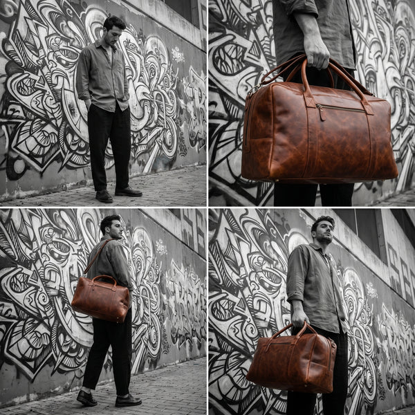 Premium Hard Wax Leather Duffle Bag for Travel & Weekender Use | 20.5 Inch Vintage Leather Holdall
