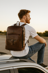 Handcrafted Brown Full-Grain Leather Backpack with Front Buckle Pocket – Vintage Travel Bag by Aaron Leather Goods