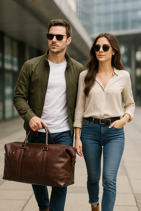 Handcrafted Brown Full-Grain Leather Duffle Bag with Detachable Strap – Premium Travel Weekender by Aaron Leather Goods