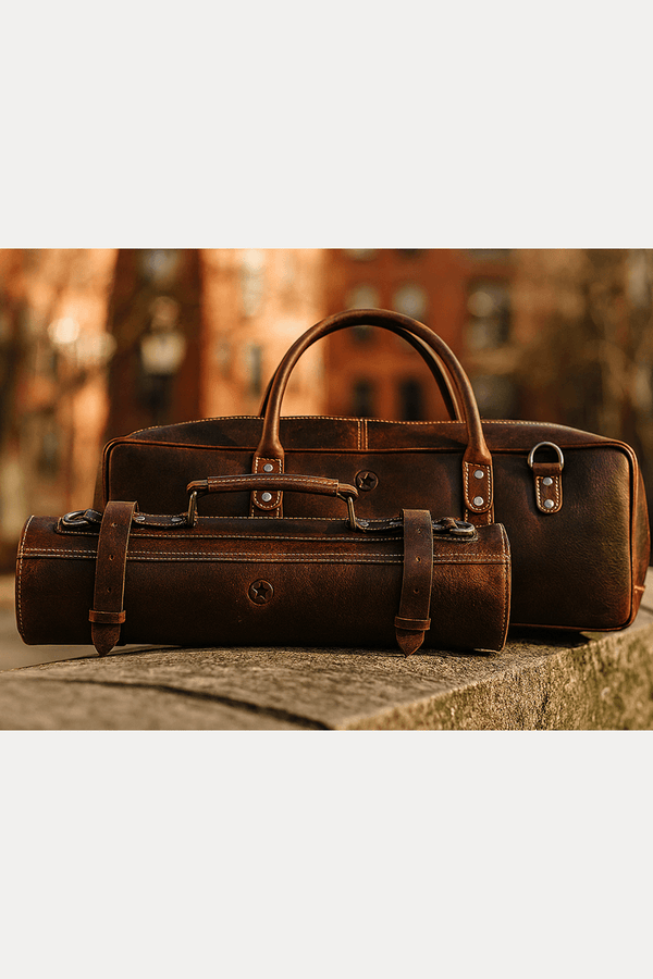 Tuscania Leather Knife Roll & Bag Combo - Walnut Brown - Aaron Leather Goods