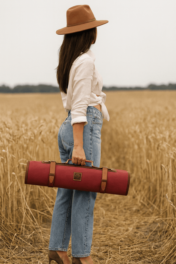 Malaga Canvas Knife Roll - Carmine - Aaron Leather Goods