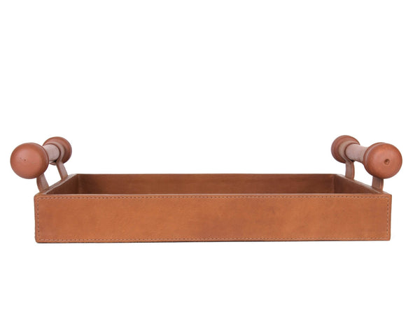 LuxeCraft Leather & Wood Serving Tray - Tan - Aaron Leather Goods