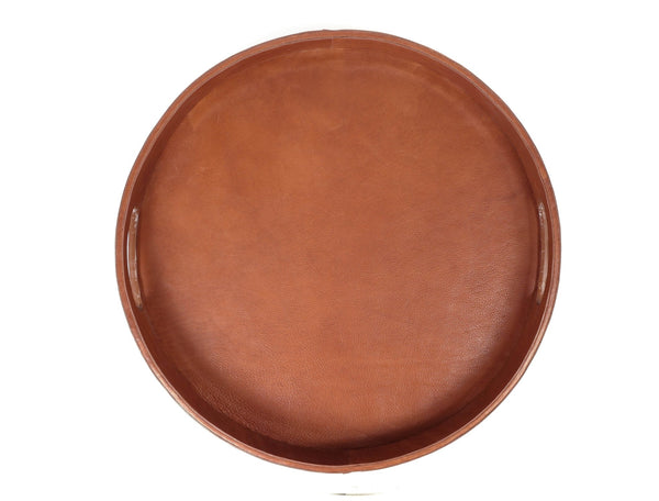 Artisan Round Leather Serving Tray - Tan - Aaron Leather Goods