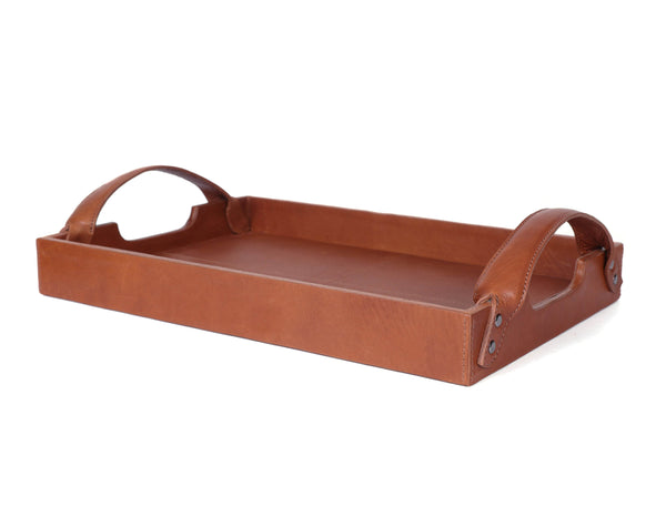 Luxe Leather Rectangular Tray with Arched Handles - Aaron Leather Goods