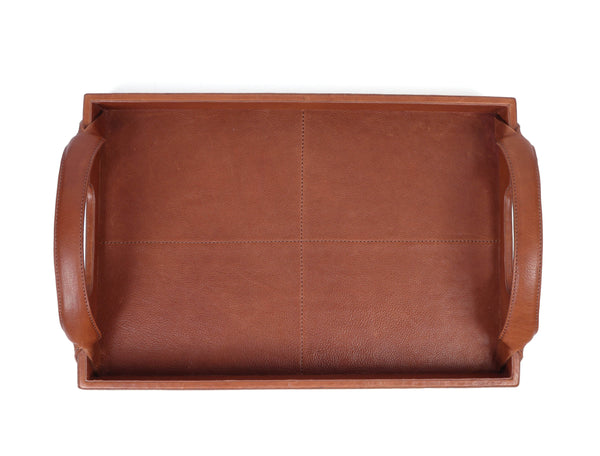 Luxe Leather Rectangular Tray with Arched Handles - Aaron Leather Goods