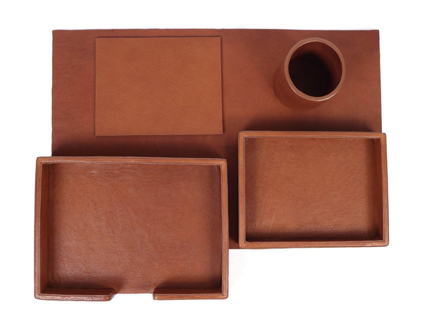 Leather Desk Organizer Set - Tan - Aaron Leather Goods