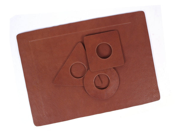 Geometric Leather Desk Mat with Coasters - Tan - Aaron Leather Goods
