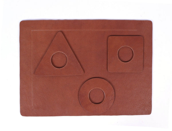 Geometric Leather Desk Mat with Coasters - Tan - Aaron Leather Goods