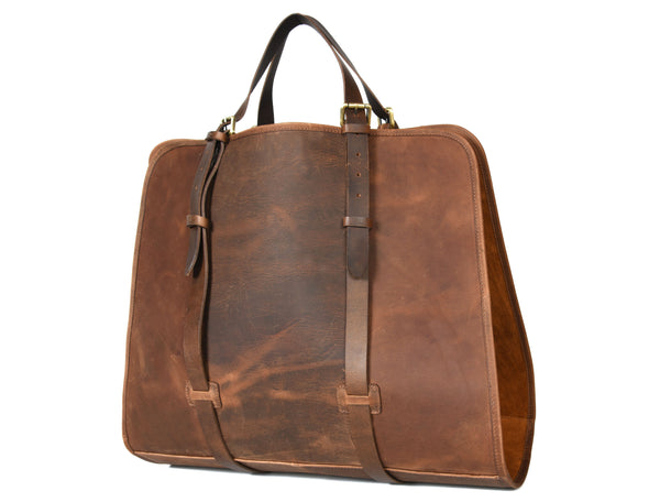 Premium Full-Grain Leather Firewood Log Carrier – Handcrafted Fireplace Tote Bag | Durable Leather Fire Log Holder by Aaron Leather Goods