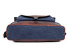 Blue Canvas and Brown Leather Roll Top Backpack with Front Buckle Pocket – Handmade Travel Rucksack by Aaron Leather Goods