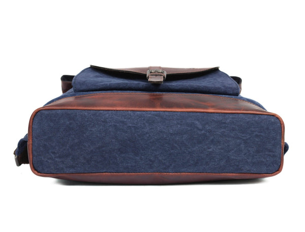 Vintage Blue Canvas & Leather Backpack - Aaron Leather Goods
