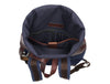 Blue Canvas and Brown Leather Roll Top Backpack with Front Buckle Pocket – Handmade Travel Rucksack by Aaron Leather Goods
