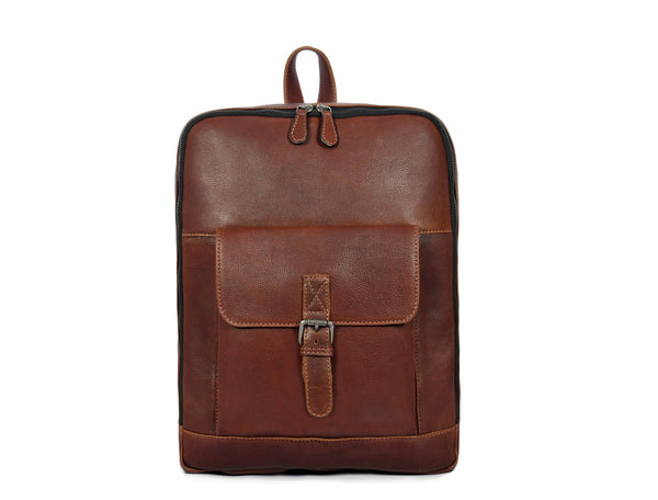 Gemini said Slim Cognac Leather Laptop Backpack - Aaron Leather Goods