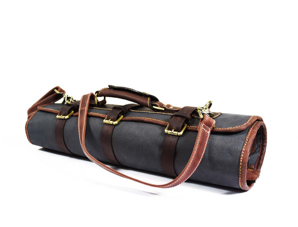 Aaron Leather Goods Canvas & Leather Knife Roll + Travel Backpack Combo