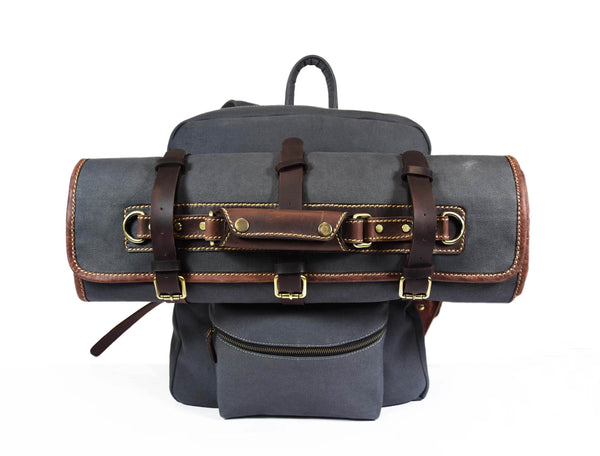 Aaron Leather Goods Canvas & Leather Knife Roll + Travel Backpack Combo - Aaron Leather Goods