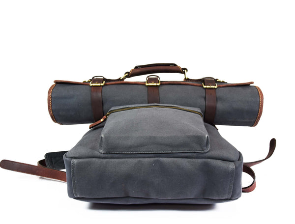 Aaron Leather Goods Canvas & Leather Knife Roll + Travel Backpack Combo