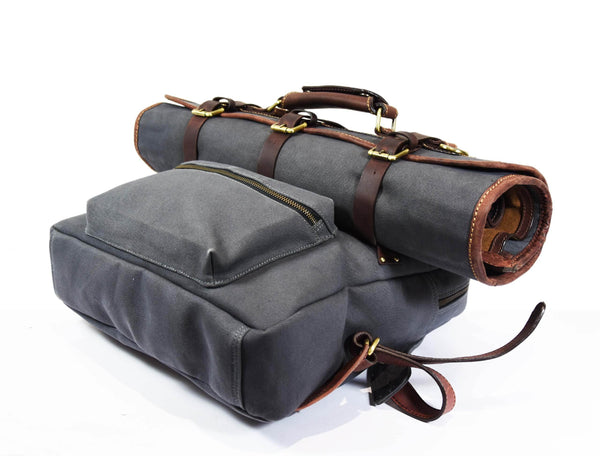 Aaron Leather Goods Canvas & Leather Knife Roll + Travel Backpack Combo - Aaron Leather Goods
