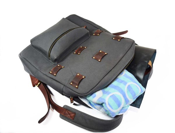 Aaron Leather Goods Canvas & Leather Knife Roll + Travel Backpack Combo