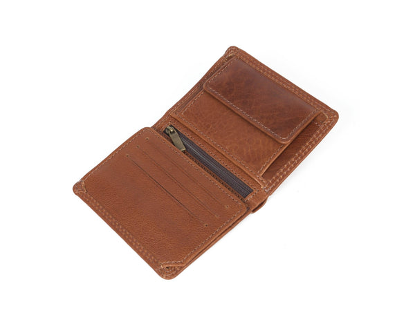 Toledo Leather Tri - fold Mens Wallet - Caramel - Aaron Leather Goods