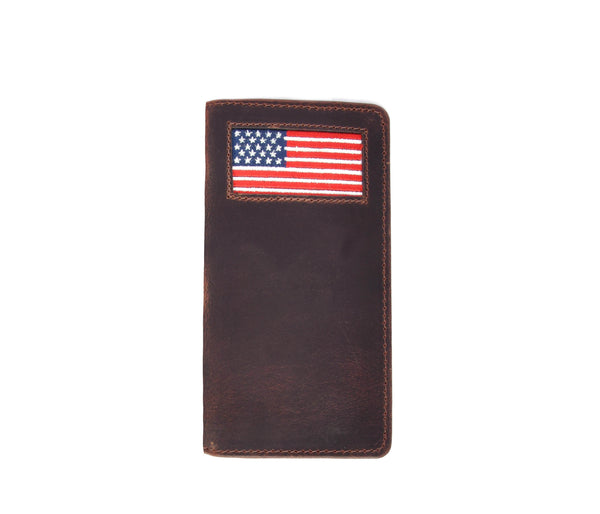 Leather Long Wallet for men with US Flag Embroided - Aaron Leather Goods