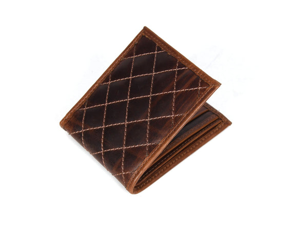 Quilted Brown Bifold Leather Wallet - Aaron Leather Goods