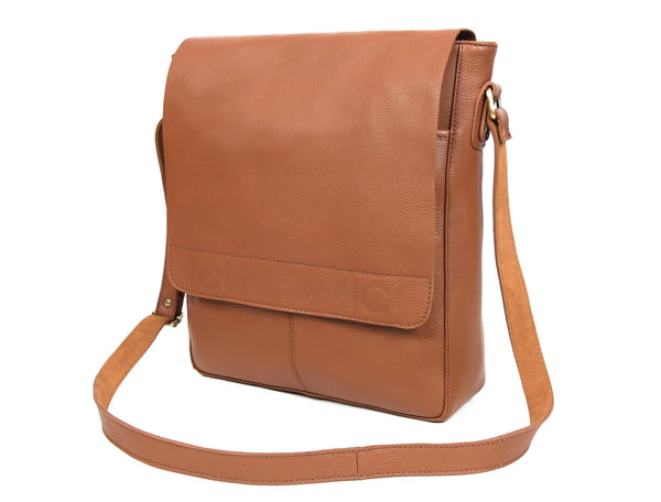 Aaron Leather Goods | Premium Full Grain Leather Messenger Bag – Tan - Aaron Leather Goods