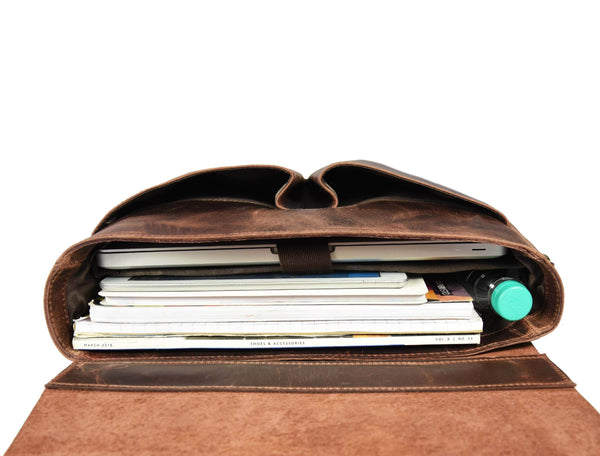 Vintage Leather Messenger Bag for Men – Rustic Full - Grain Leather Satchel Briefcase for Laptop, Work, and Travel - Aaron Leather Goods