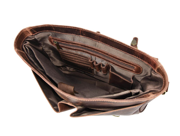 Vintage Leather Messenger Bag for Men – Rustic Full - Grain Leather Satchel Briefcase for Laptop, Work, and Travel - Aaron Leather Goods