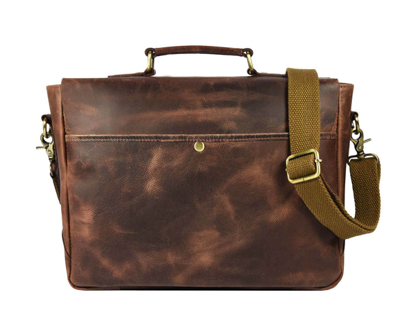 Vintage Full-Grain Leather Messenger Bag – Rustic Laptop Satchel for Work & Travel