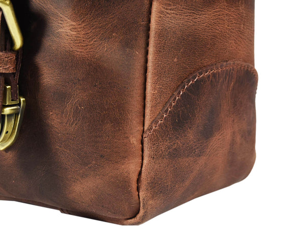 Vintage Full-Grain Leather Messenger Bag – Rustic Laptop Satchel for Work & Travel