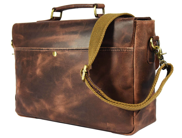 Vintage Leather Messenger Bag for Men – Rustic Full - Grain Leather Satchel Briefcase for Laptop, Work, and Travel - Aaron Leather Goods