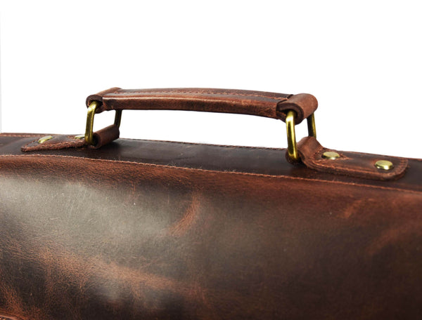 Vintage Full-Grain Leather Messenger Bag – Rustic Laptop Satchel for Work & Travel