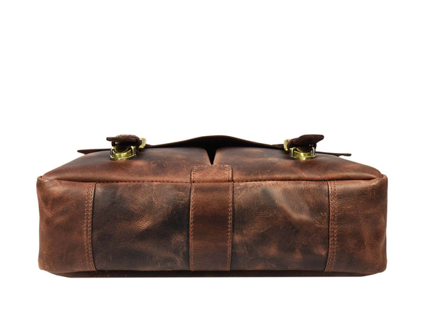 Vintage Full-Grain Leather Messenger Bag – Rustic Laptop Satchel for Work & Travel