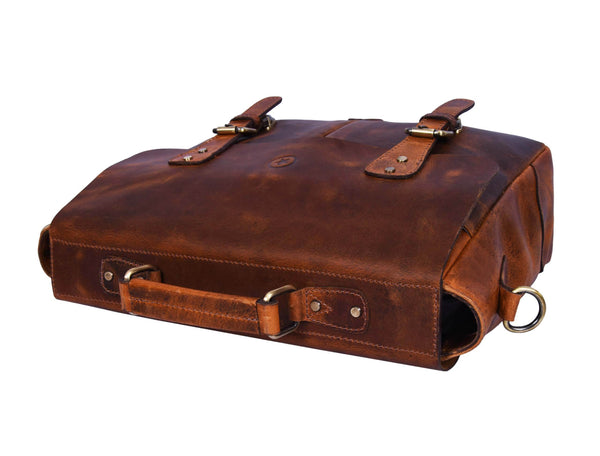 Vintage Full-Grain Leather Messenger Bag – Rustic Laptop Satchel for Work & Travel