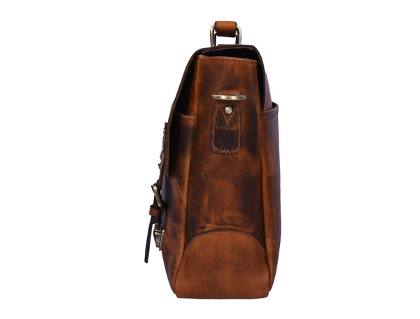 Vintage Full-Grain Leather Messenger Bag – Rustic Laptop Satchel for Work & Travel