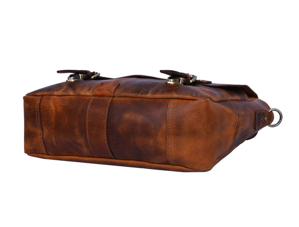 Vintage Leather Messenger Bag for Men – Rustic Full - Grain Leather Satchel Briefcase for Laptop, Work, and Travel - Aaron Leather Goods