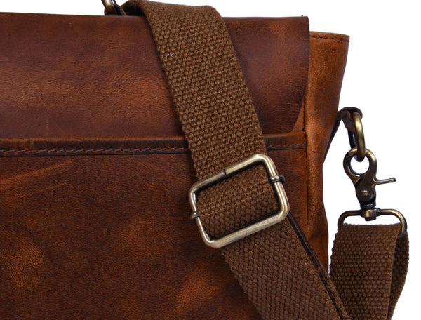 Vintage Full-Grain Leather Messenger Bag – Rustic Laptop Satchel for Work & Travel