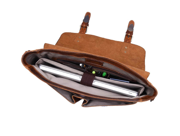 Vintage Leather Messenger Bag for Men – Rustic Full - Grain Leather Satchel Briefcase for Laptop, Work, and Travel - Aaron Leather Goods