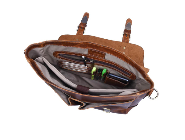 Vintage Leather Messenger Bag for Men – Rustic Full - Grain Leather Satchel Briefcase for Laptop, Work, and Travel - Aaron Leather Goods